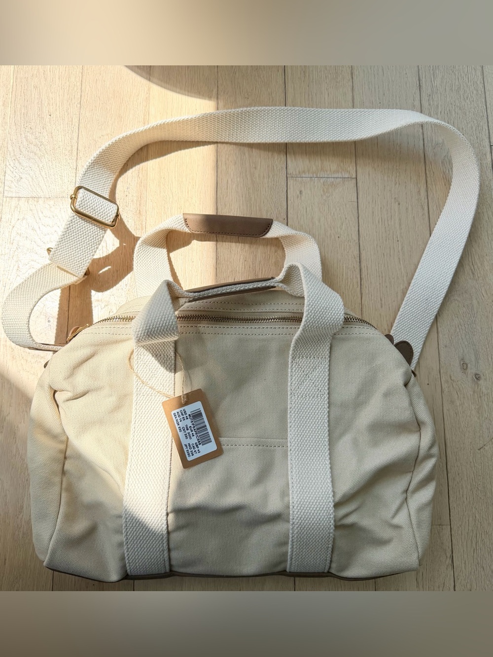 Brandy Melville Canvas Travel Bag in Cream  and Tan
